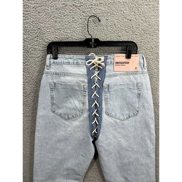 Free People BEST BLUE LACED BANDITS RELAXED JEANS Size 27 New - Picture 7 of 10